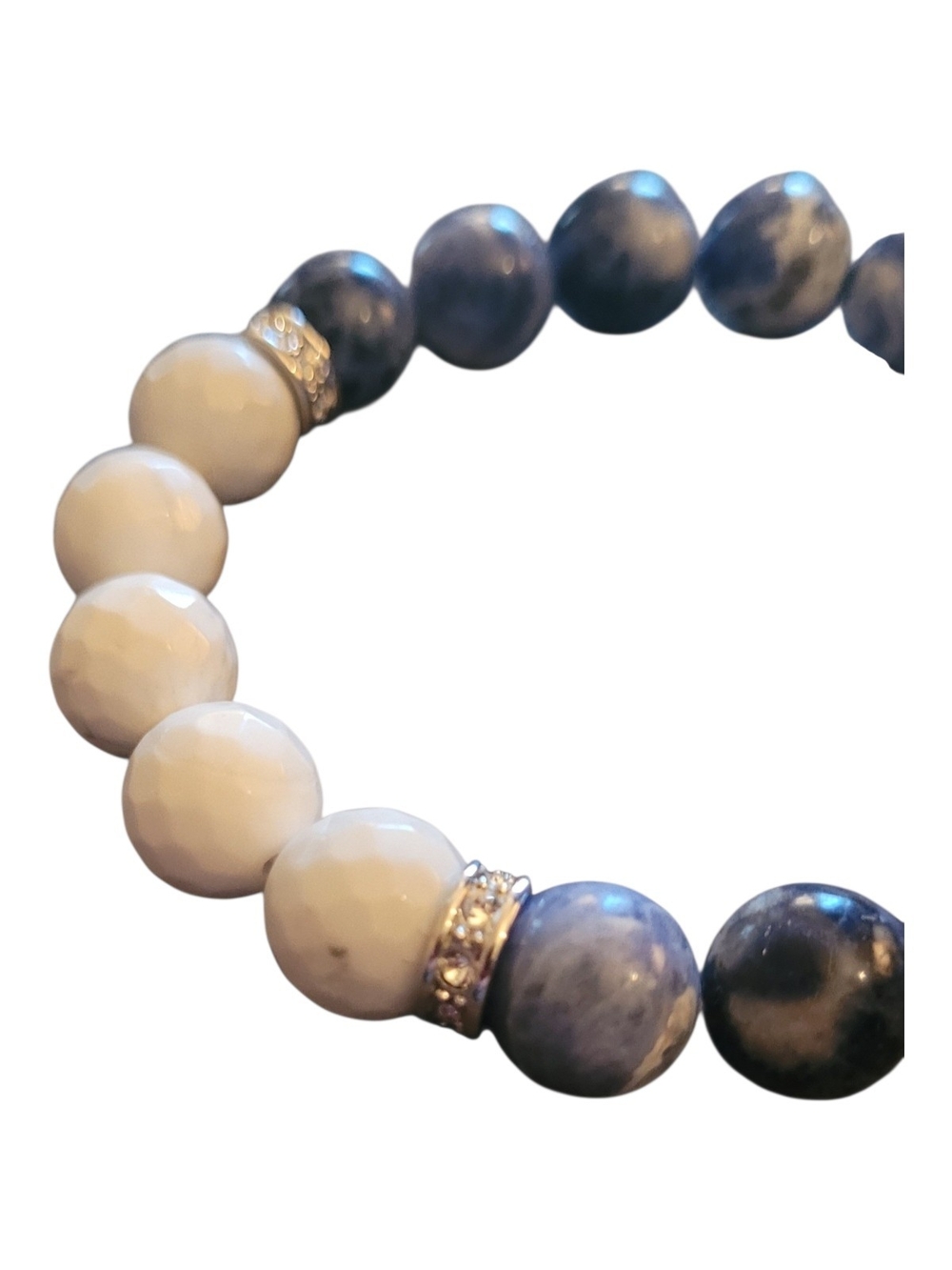 🥳4/$75!🥳 Elegant White and Blue Beaded Stretch Bracelet